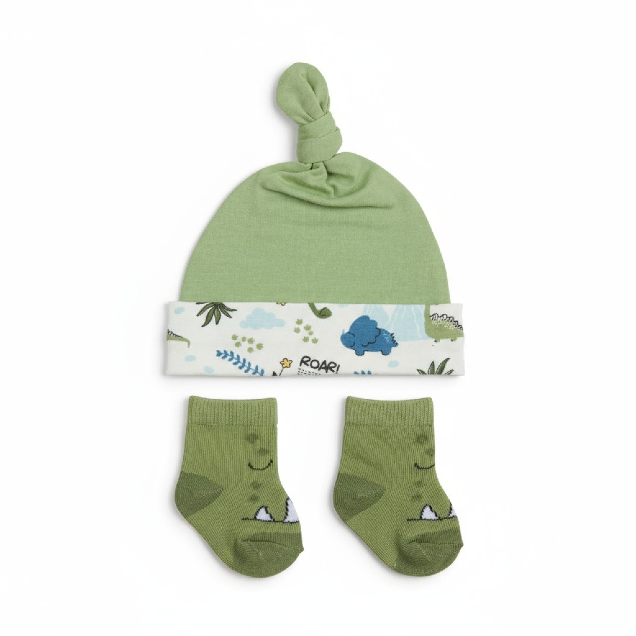 Baby Town 19C220 5056188227482 BT19C220G "Dinosaur" Hat and Sock Set (0-6 months)