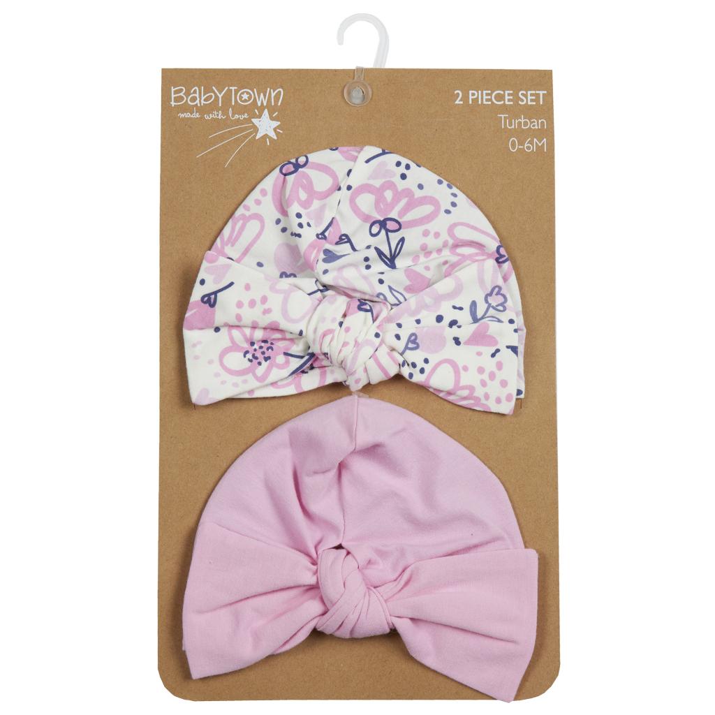 Baby Town 19C221 5056188227475 BT19C221 "Flowers and Bow" Two Pack Turban Set (0-6 months)