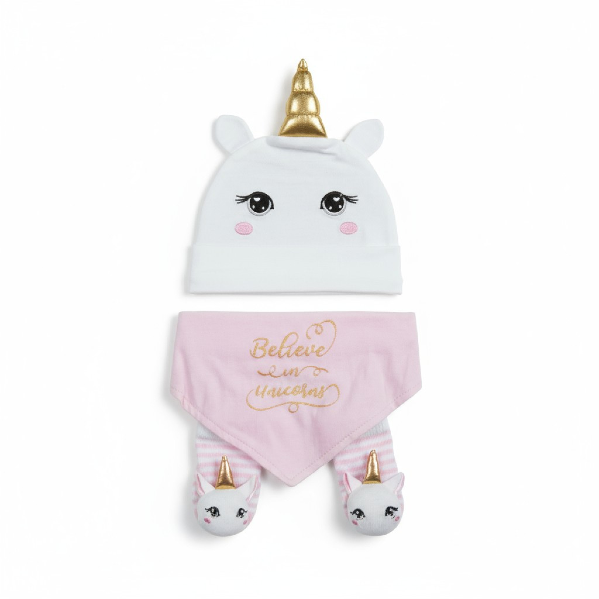 Baby Town 19C224 5056188227444 BT19C224PW "Unicorn" Hat, Bib and Sock Set (0-6 months)