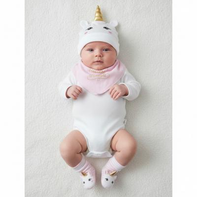 BT19C224WP  "Unicorn" Hat, Bib and Sock Set  (0-6 months)