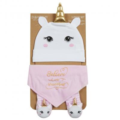 Baby Town 19C224 5056188227444 BT19C224PW "Unicorn" Hat, Bib and Sock Set (0-6 months)