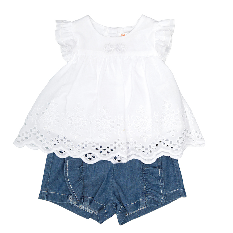 Babybol Barcelona 10132 8434295378117/24/31/ BYB10132 "Denim & Broderie Anglaise" Two Piece Set (12-36m)