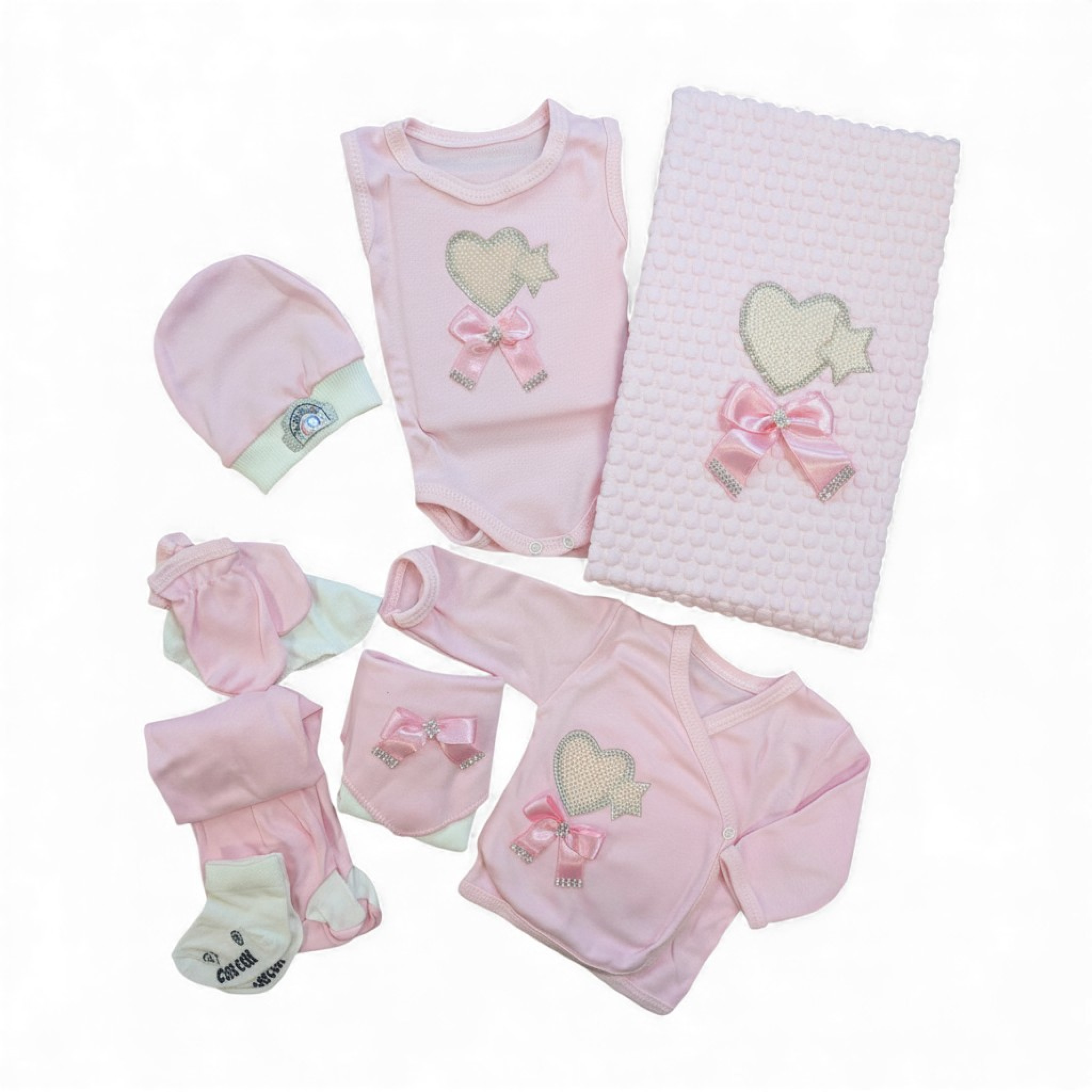 ConCon Baby   CBCC10033P 10 Piece Boxed "Sparkle Heart" Pink (0-3 months)