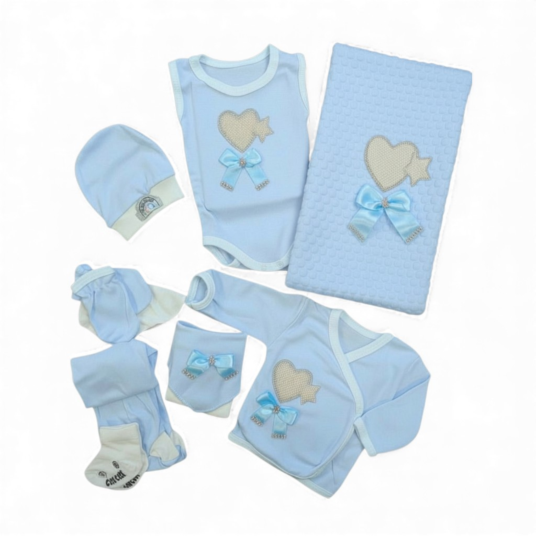 ConCon Baby   CBCC10033S 10 Piece Boxed  "Sparkle Heart" Sky (0-3 months)