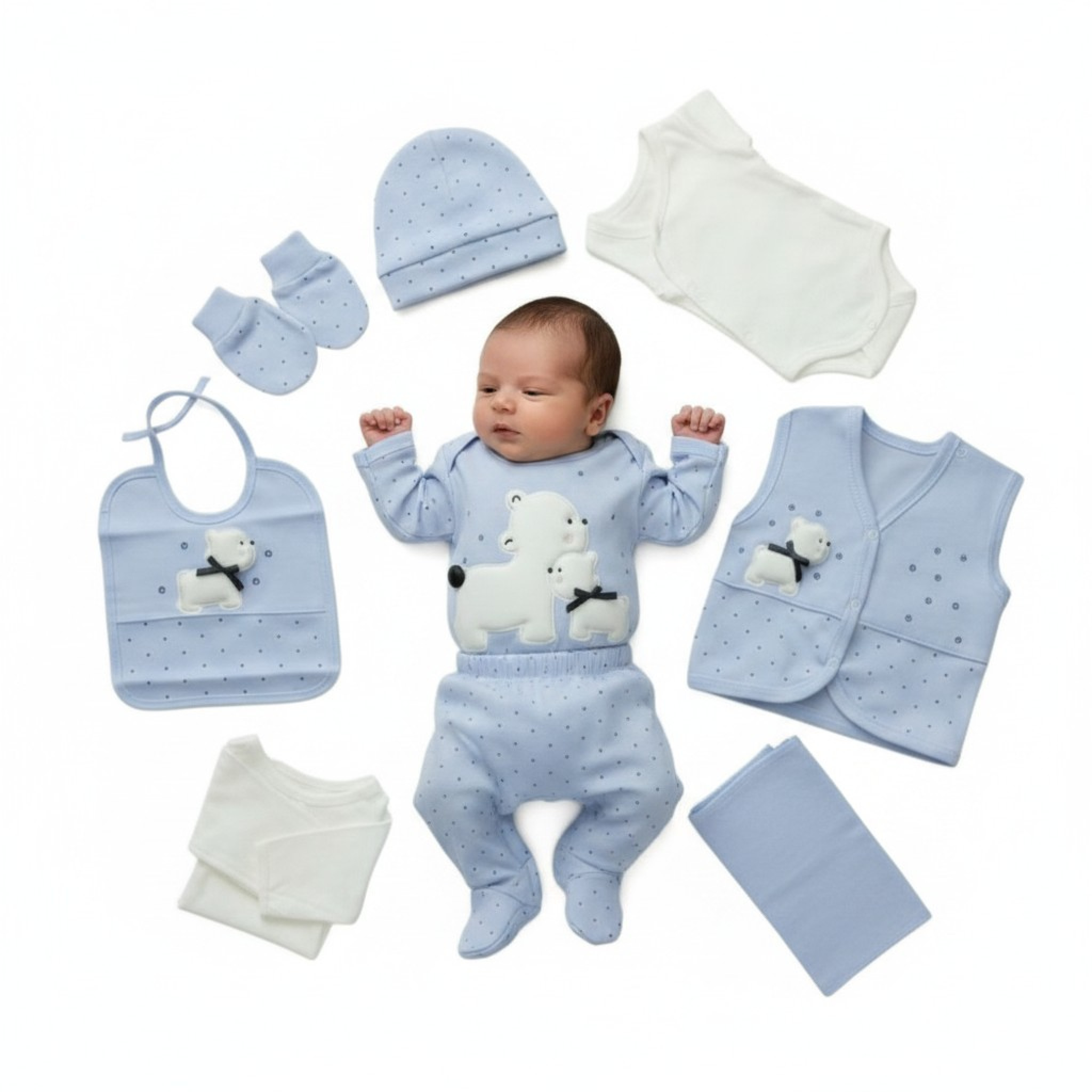 ConCon Baby   CBCC1620-S  10 Piece Boxed  Gift Set "Bear " Sky (0-3 months)