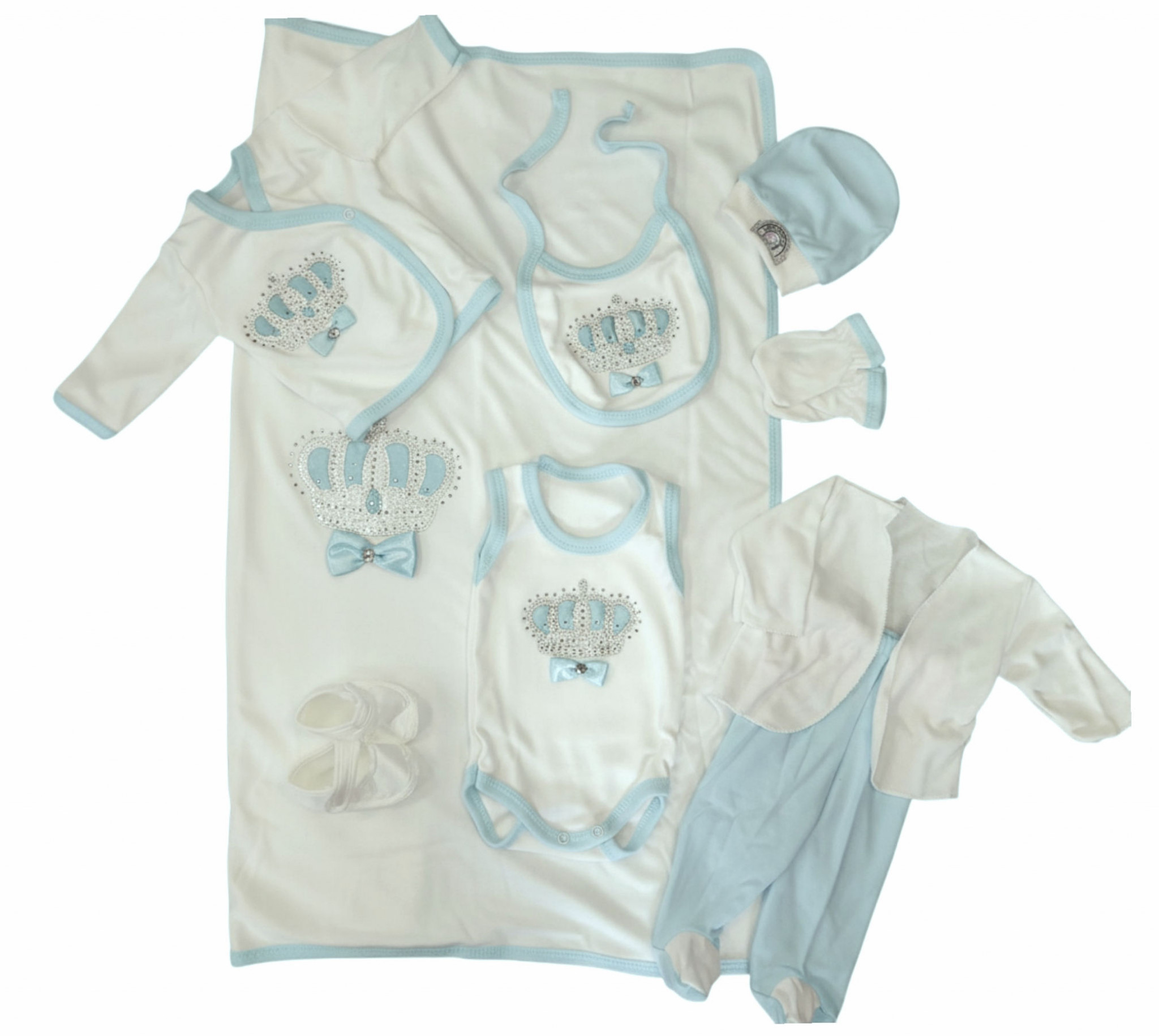 ConCon Baby   CBCC1625S  10 Piece boxed"Sparkle Crown" White/Sky (0-3 months)
