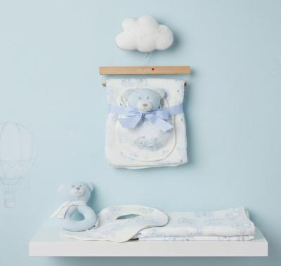 CC112-3005S  Muslin Fabric Blanket , rattle & Bib 