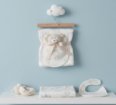 CC112-3005T  Muslin Fabric Blanket , rattle & Bib 