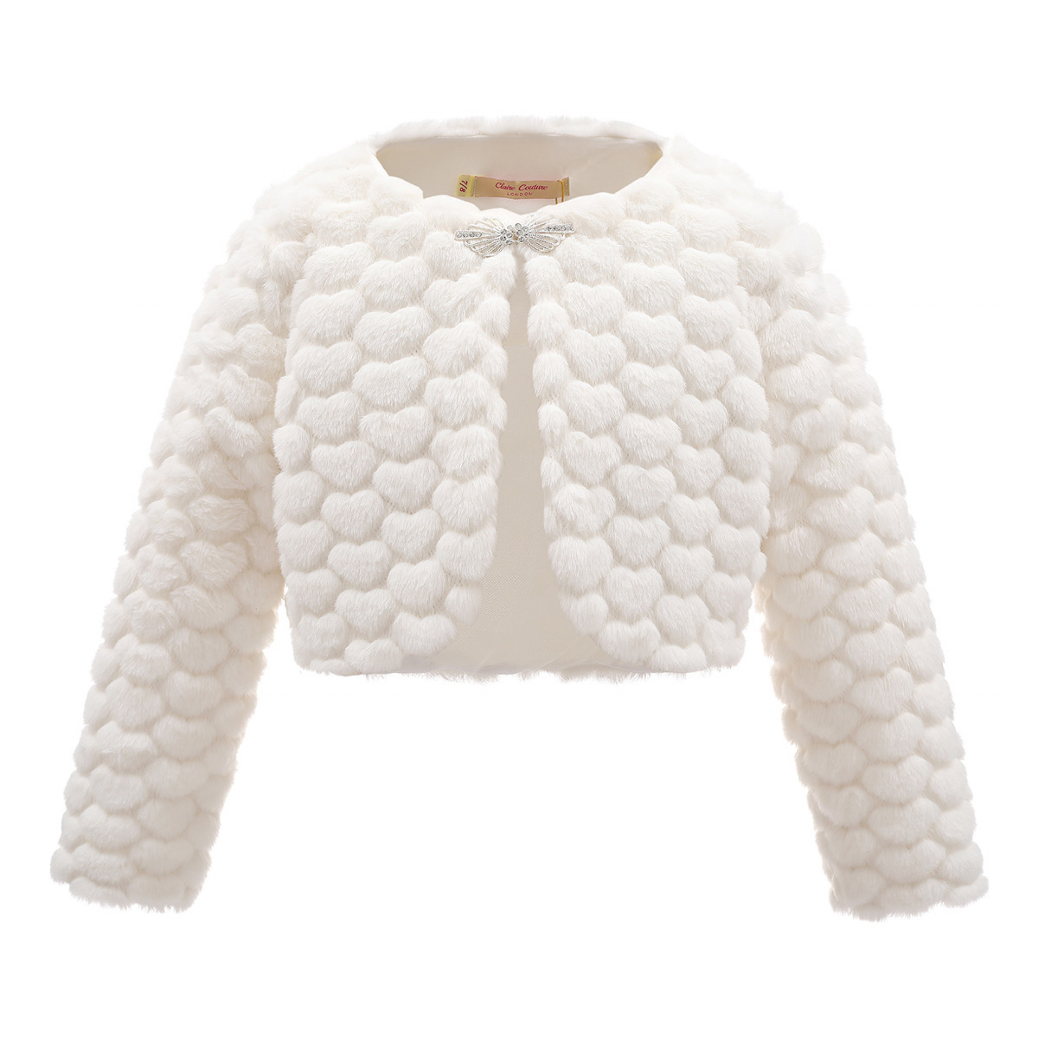 Claire Couture CC147WHITE * CC147I Ivory Heart Bolero with Diamante Clasp (6-24 months)