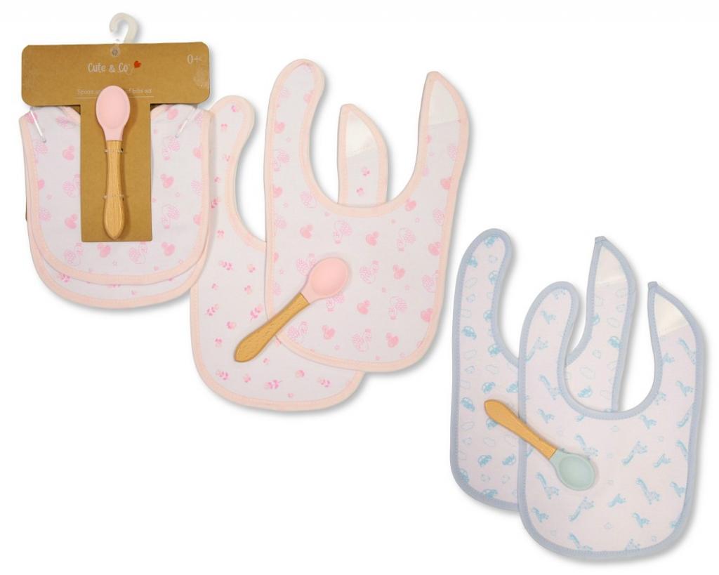 Cute & Co GP-25-1295 Pink = 5035320425955, Sky = 5035320625959 CC25-1295 2 Bibs and Spoon Set (Choose Colour)