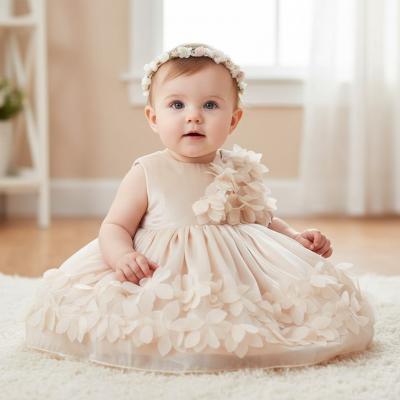 Tia London 67574BEIGE * CC67574C Rosebud Lace Tulle Party Dress (6-24 months)