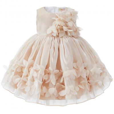 Tia London 67574BEIGE * CC67574C Rosebud Lace Tulle Party Dress (6-24 months)