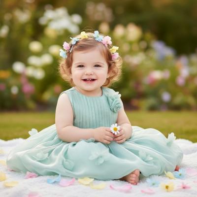 CC67580-G  Pleated and floral Tulle Party Dress  (6-24 months)
