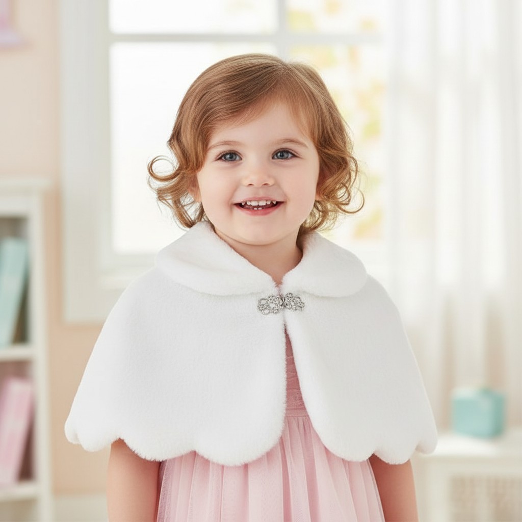 Claire Couture CC906WHITE * CC906-W White Cape with Diamante Clasp (0-24 months)