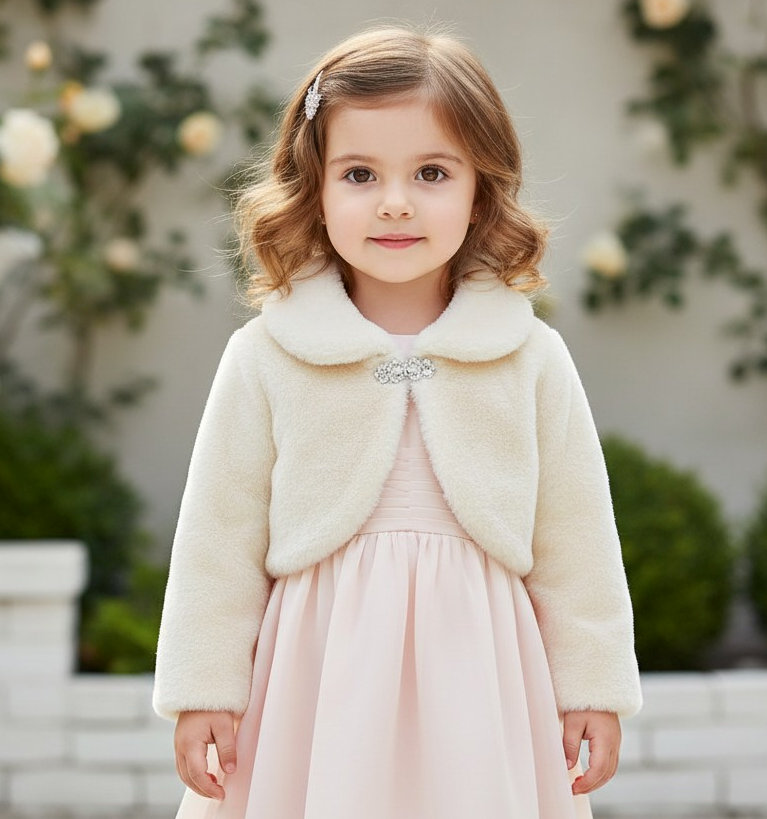 Claire Couture CC907BEIGE * CC907-Ch Champagne Bolero with Diamante Clasp (6-24 months)
