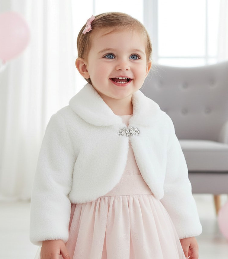 Claire Couture CC907WHITE * CC907-W White Bolero with Diamante Clasp (6-24 months)