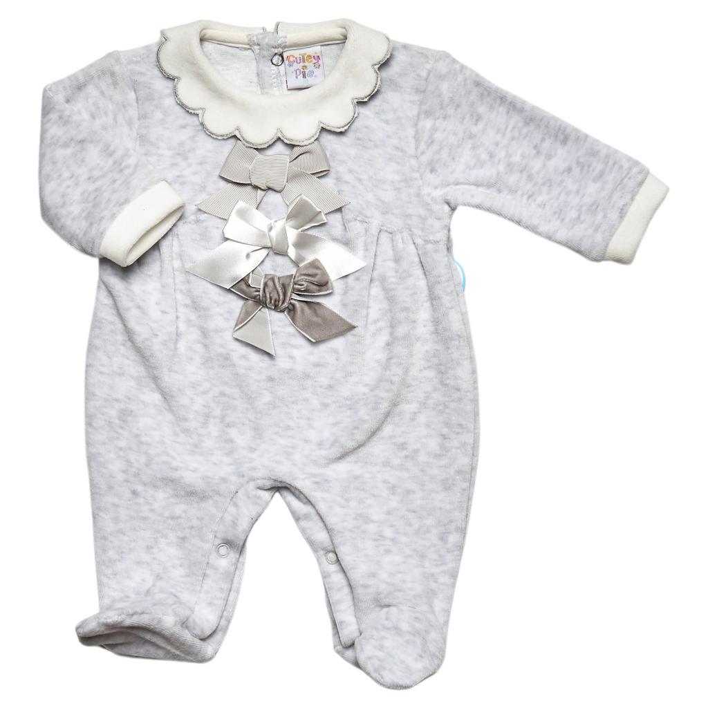 Just Too Cute 40JTC8814 5055323193958 JT9337 "3 Bow"  Velour All In One ( 0-6 months)