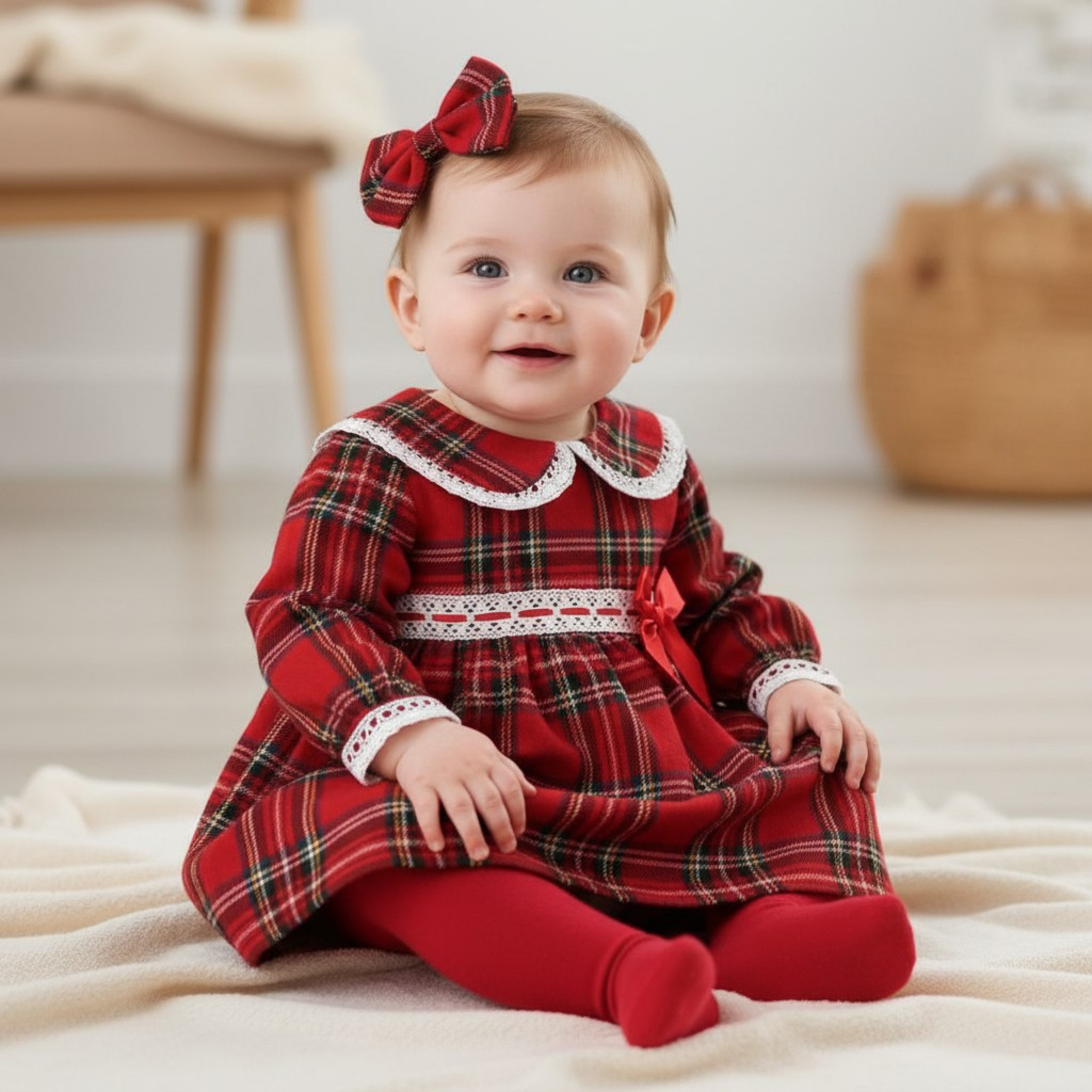 Dizzy Daisy V03 5029711151943 DD2026 Red Tartan Lace Dress (0-12 months)
