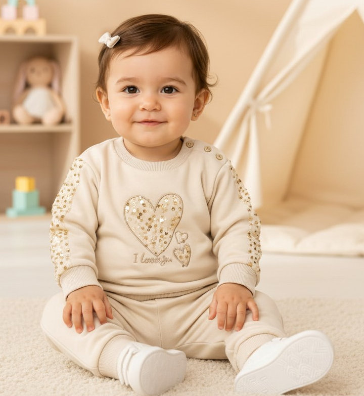 Diamond Stone   DSYG123C Sequin Heart Two Piece set ( 6-36 months)