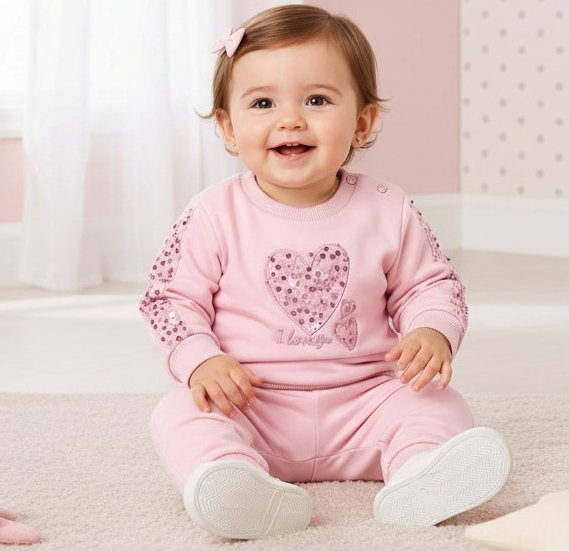 Diamond Stone   DSYG123P Sequin Heart Two Piece set ( 6-36 months)