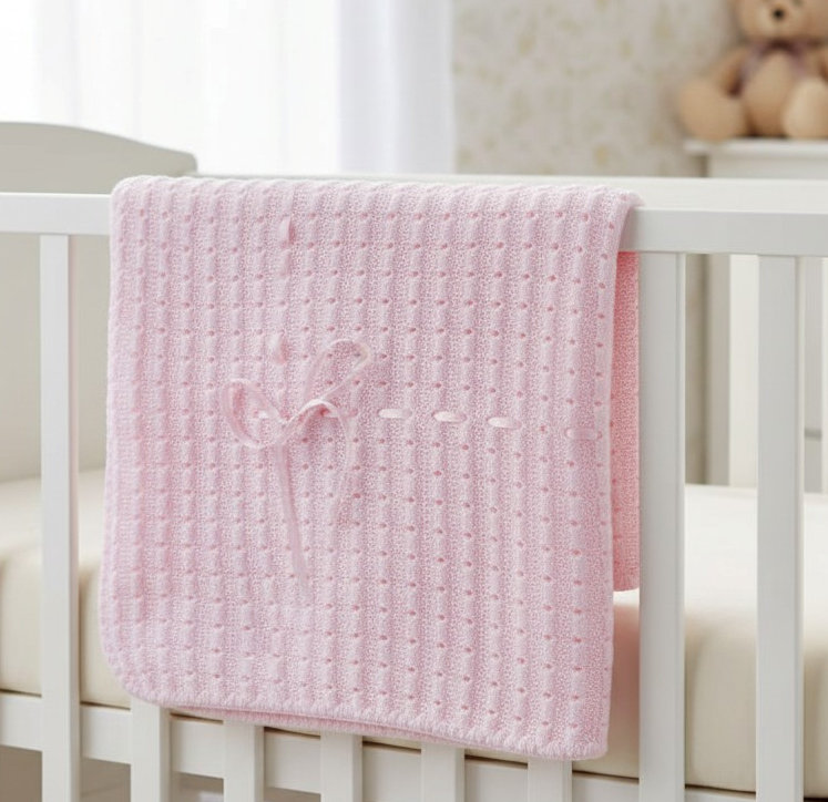 Soft Touch 4SH12-P * EASH12-P  Pink Waffle Shawl with Ribbon