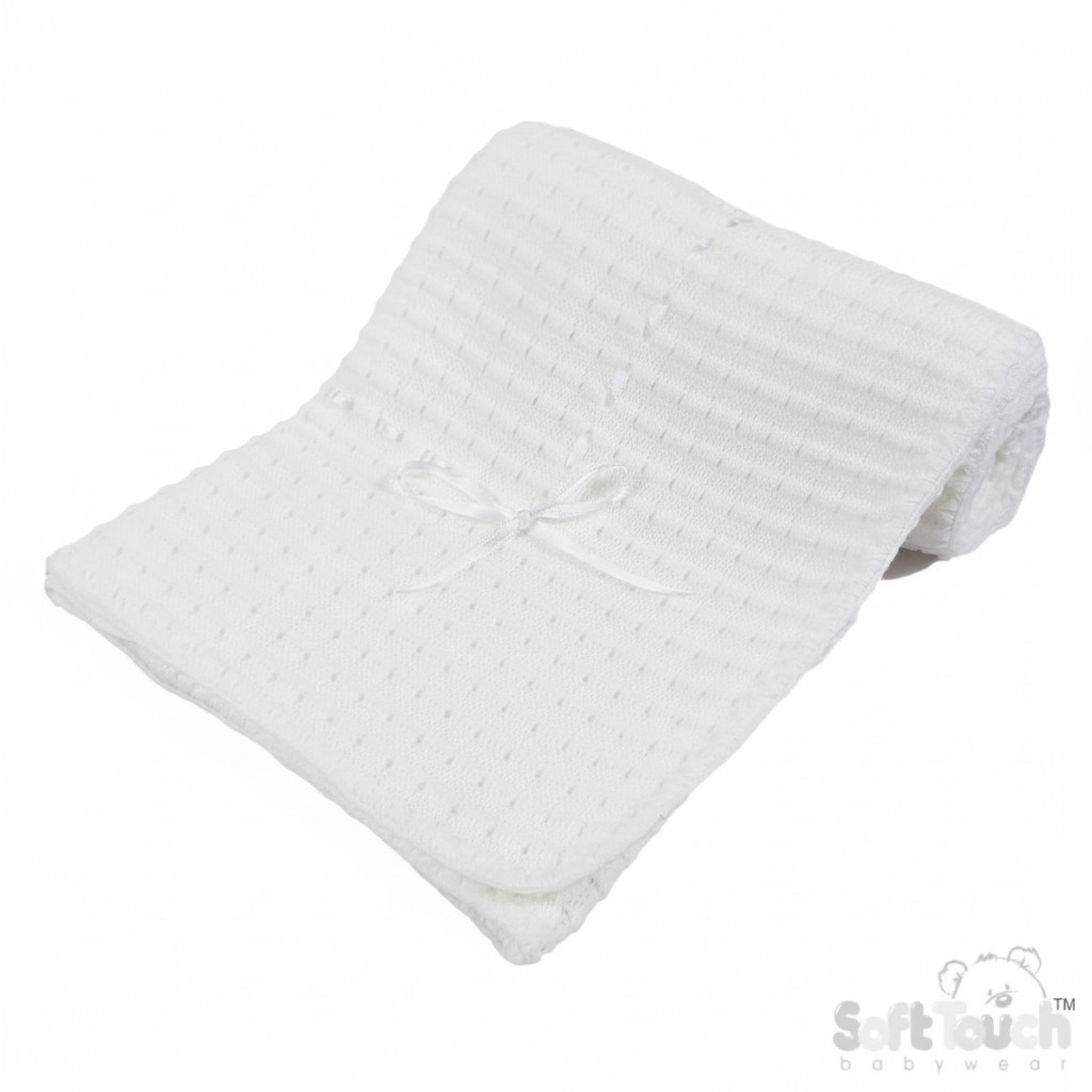 Soft Touch 4SH12-W * EASH12-W  White Waffle Shawl with Ribbon