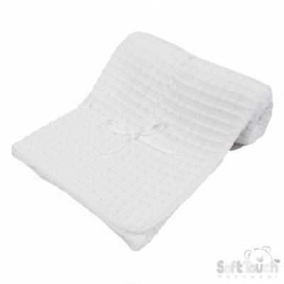 EASH12-W   White Waffle Shawl with Ribbon 