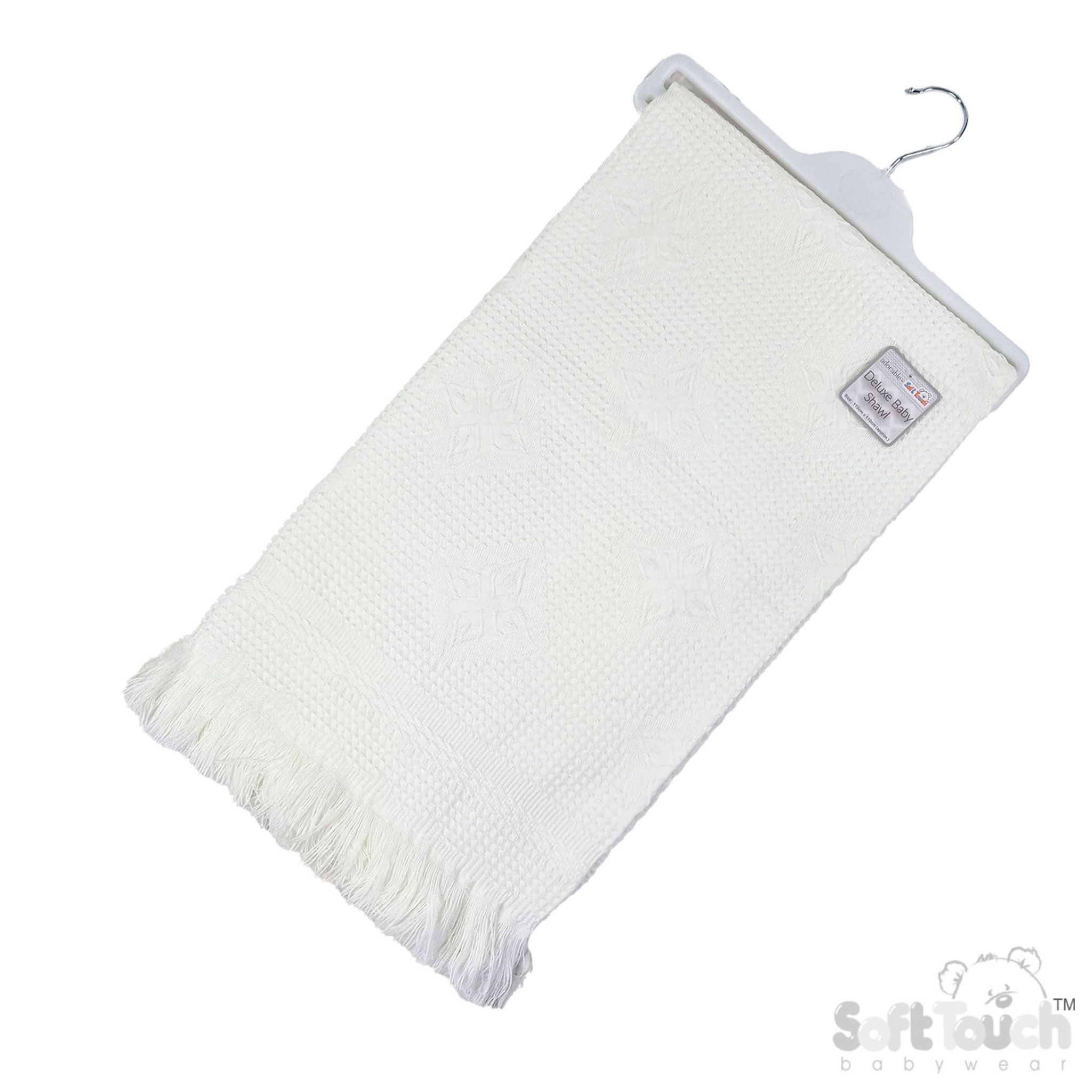 Soft Touch 4SH22-W 5023797319259 EASH22-W White Star Hanger Shawl with fringe