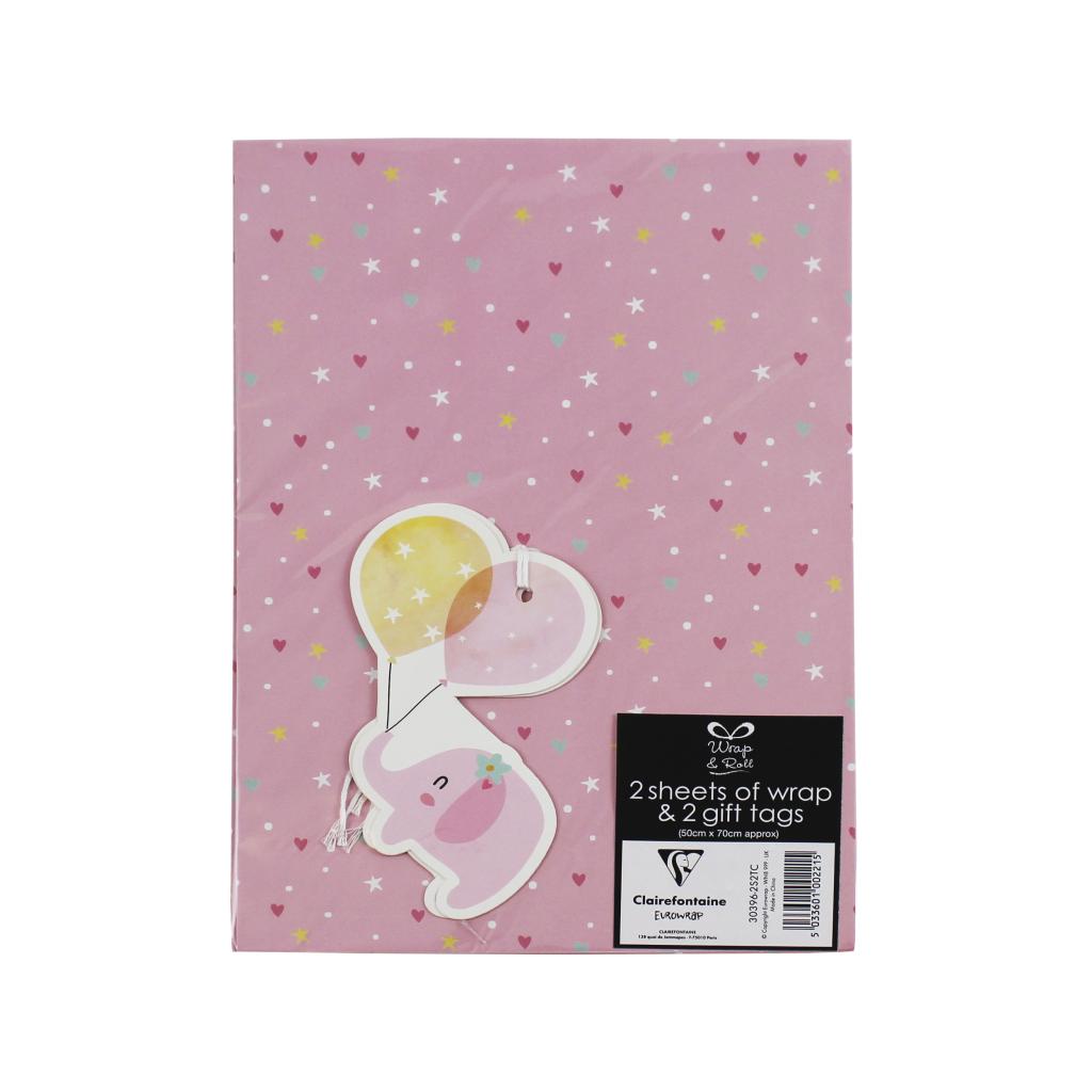 Eurowrap 30396-2S2TC 5033601102045 EU30396-2S2TC Elephant Wrapping Paper and Tags - 2 Sheets