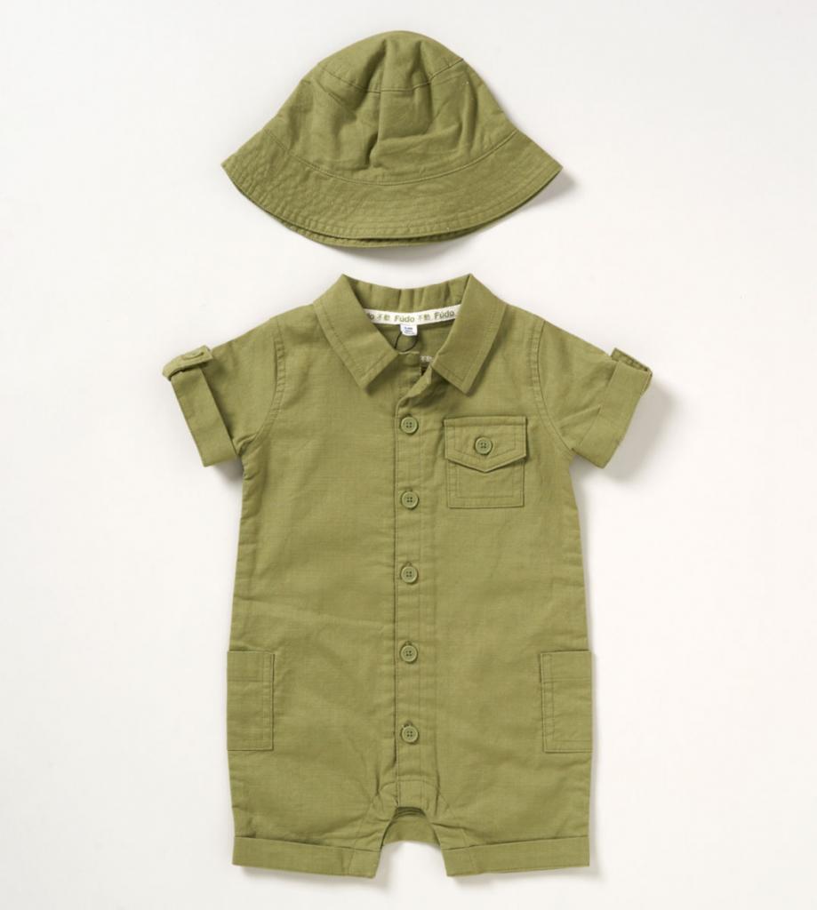 Fudo D06584  FDD06584G Waffle Romper and Hat Set (0-9 months)