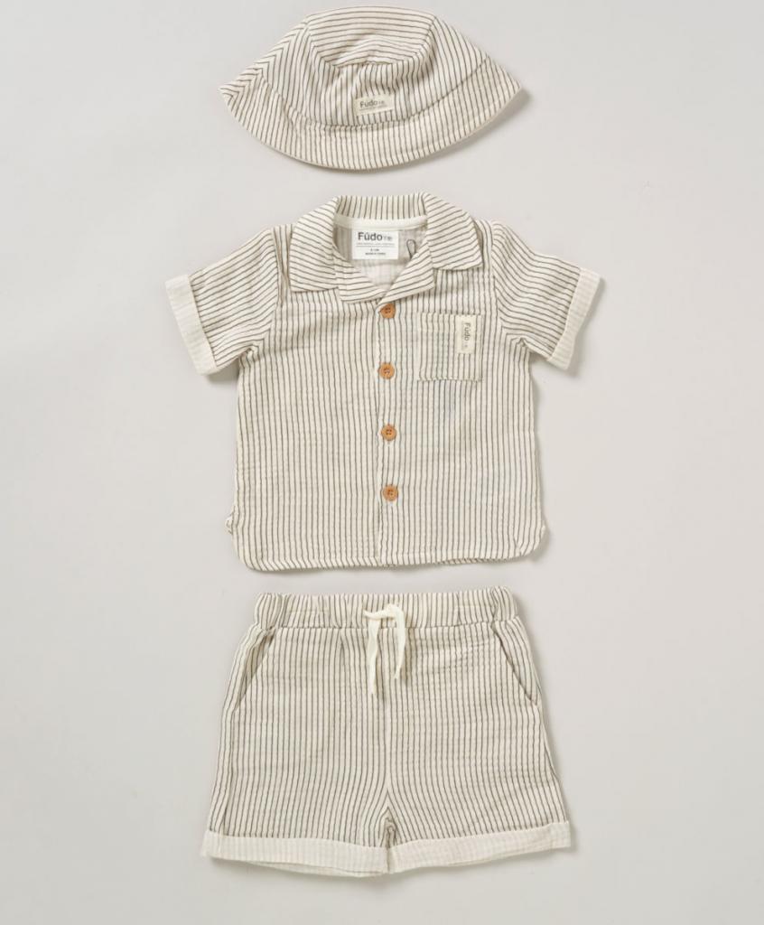 Fudo D07220  FDD07220 Muslin Crinkle Shorts Set with Hat(9-24 months)