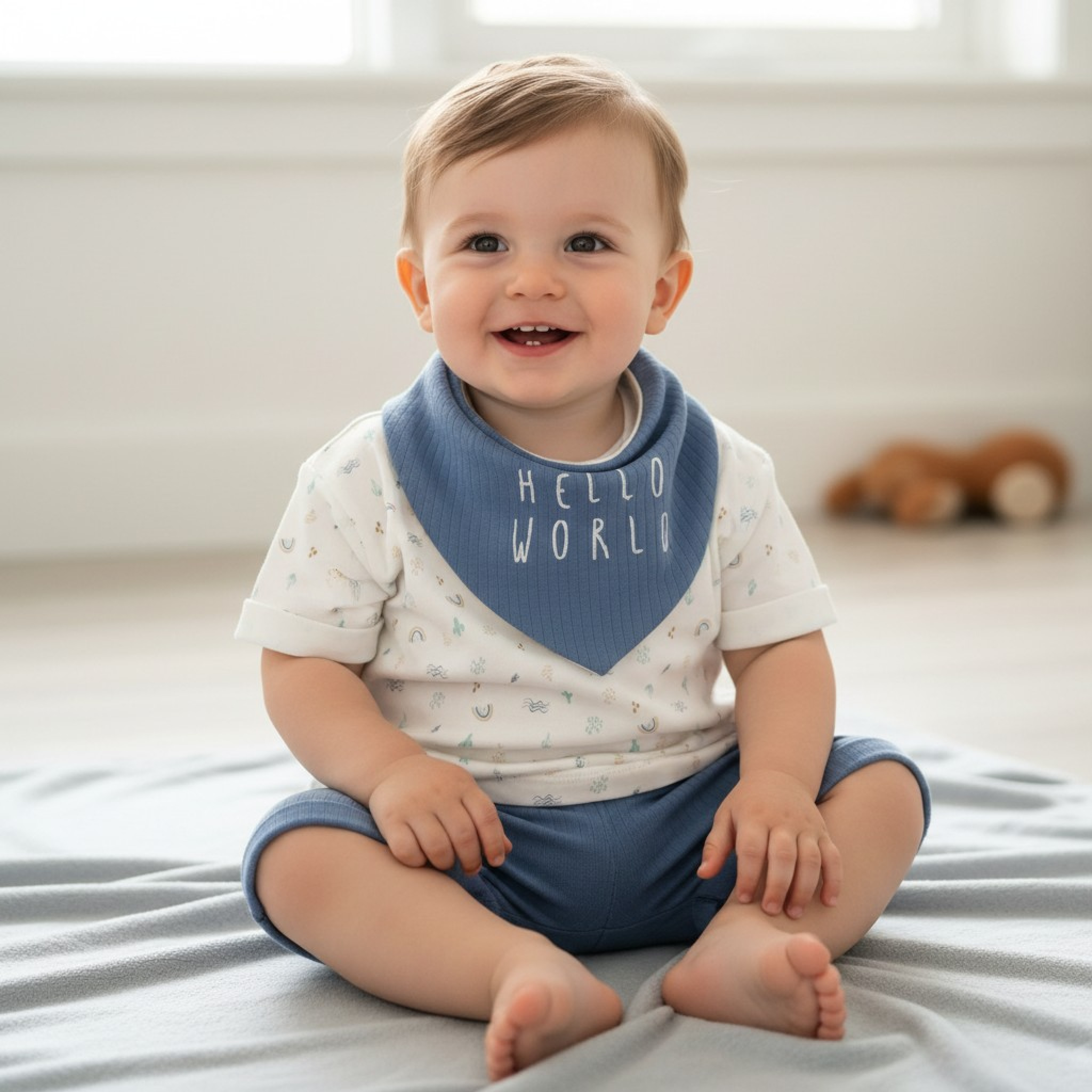 HOME GROWN BABY (organic) D07186 5056623275801 HGD07186-B Organic "Hello World" Ribbed Shorts Set (0-12 months)