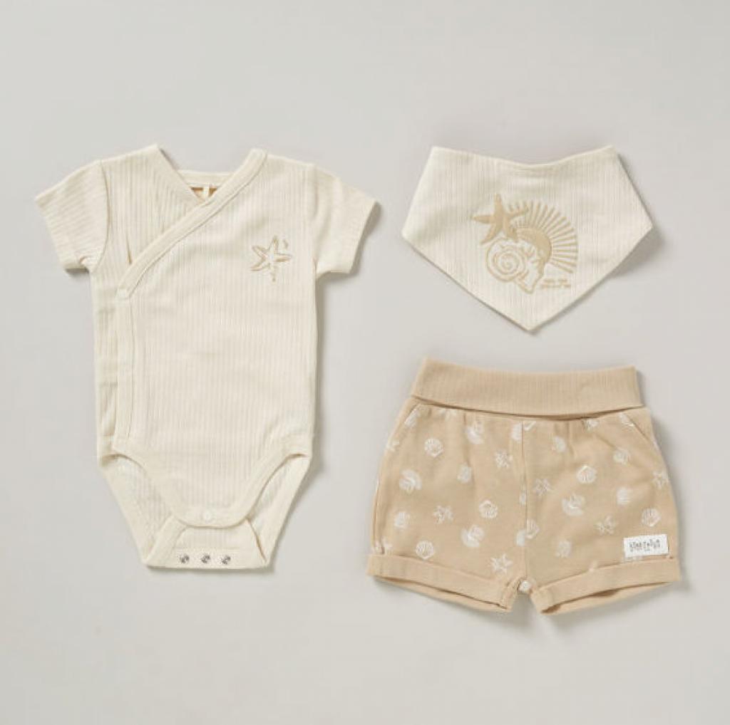 HOME GROWN BABY (organic) D07187  HGD07187E Organic Ribbed Three Piece " Seaside" (0-12 months)