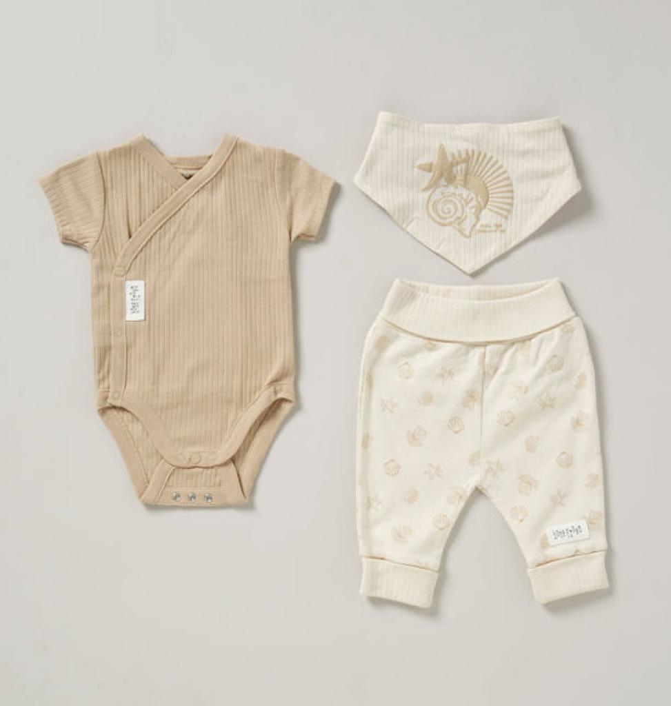 HOME GROWN BABY (organic) D07191  HGD07191E Organic Ribbed Three Piece " Seaside" (0-12 months)