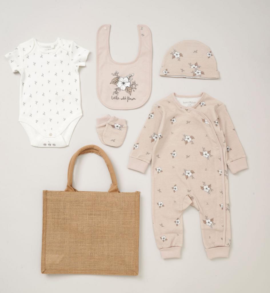 HOME GROWN BABY (organic) E08710 * HGE08710 Organic Layette Set  "Wild Flowers" (newborn - 3 m)