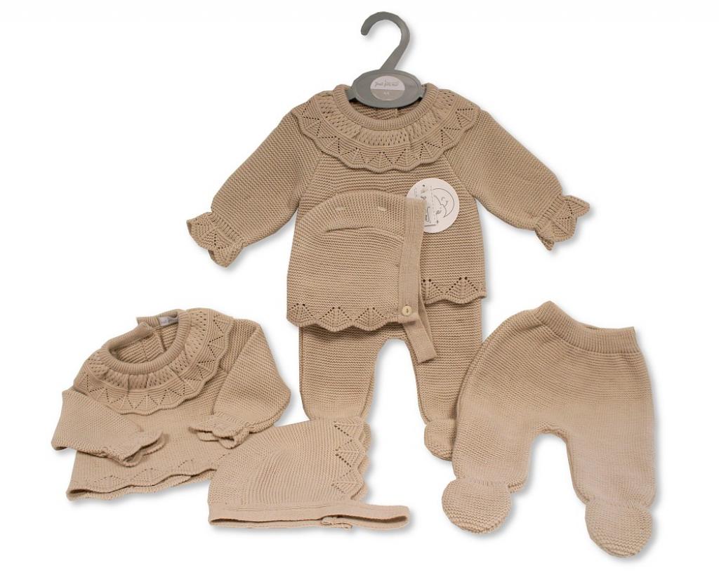 Just For Me 10-1206T 5035320212067 JF10-1206T Taupe Fancy Knit Three Piece Set (Nb-9m)