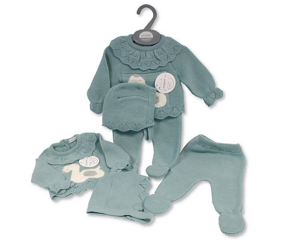 Just For Me 10-1206 5035320012063 JF10-1206 Sage Green "Swan" Knitted 3 Piece Set (Nb-9m)