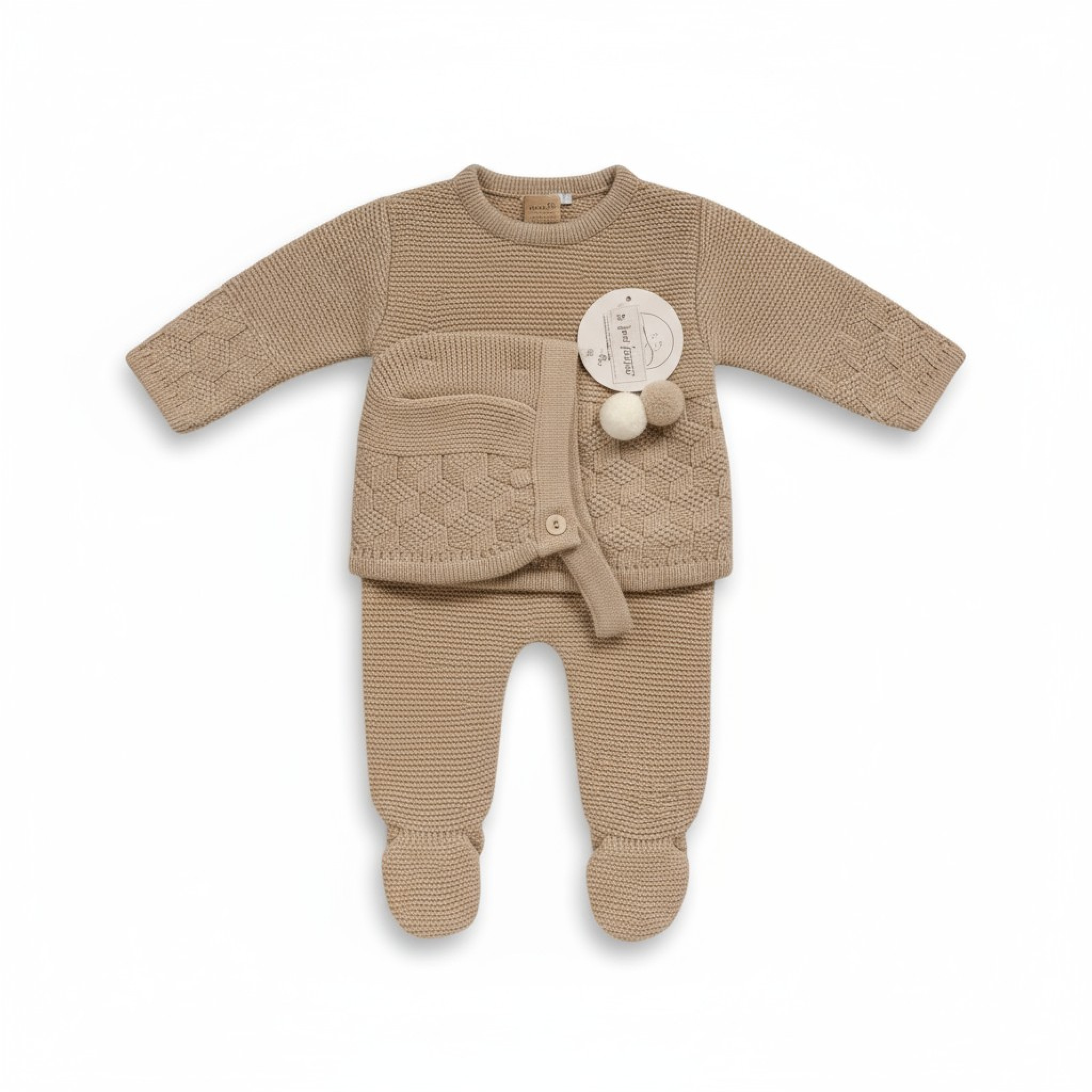 Just For Me 10-1207T 5035320212074 JF10-1207-T Taupe Fancy Knit 3 Piece Set (Nb-9m)