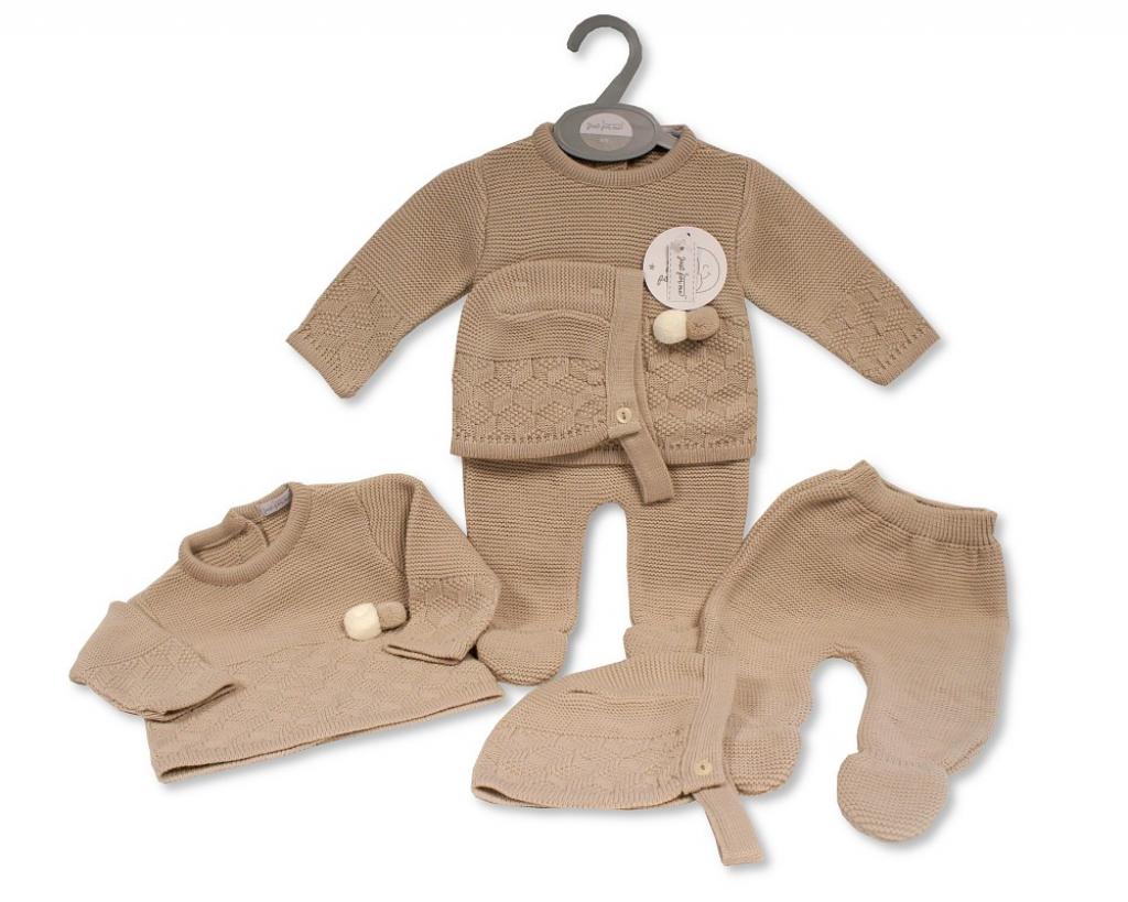 Just For Me 10-1207T 5035320212074 JF10-1207T Taupe Fancy Knit 3 Piece Set (Nb-9m)