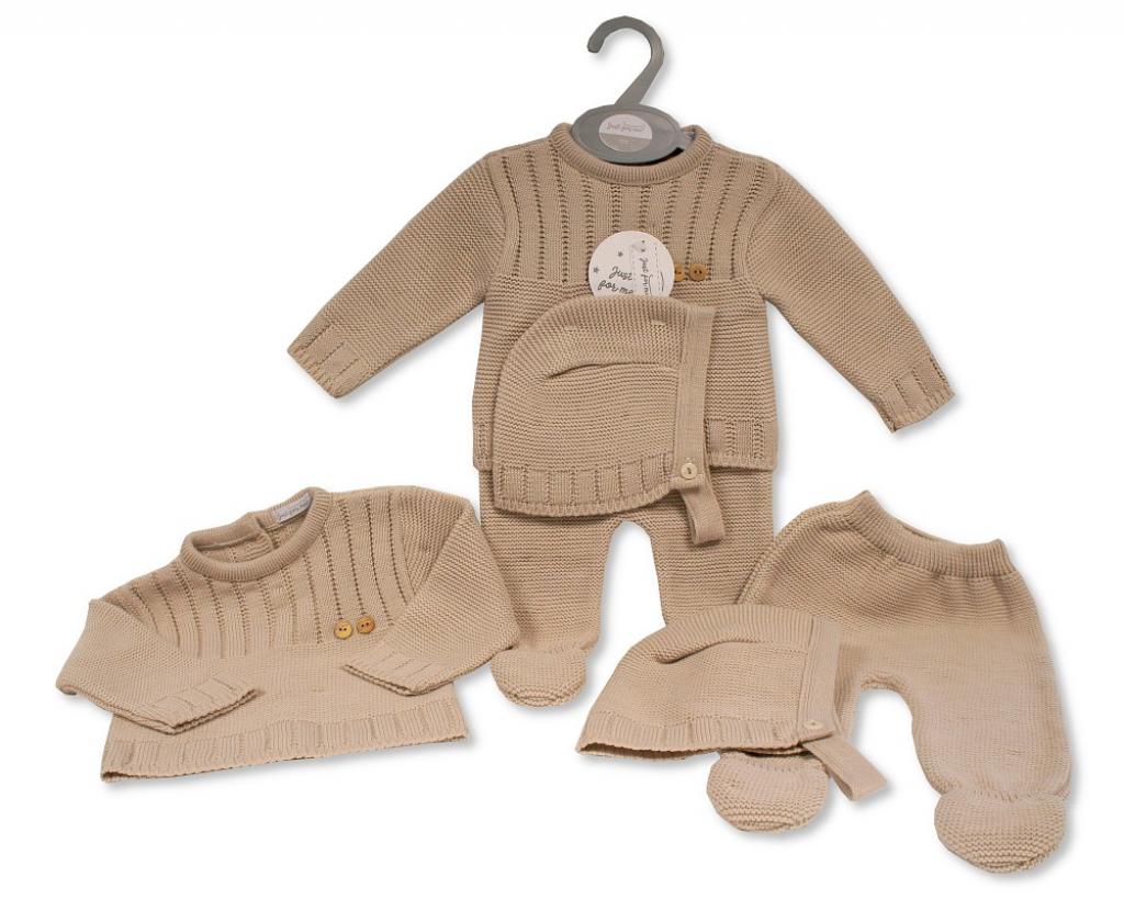 Just For Me 10-1208T 5035320212081 JF10-1208T Taupe Fancy Knit 3 Piece Set (Nb-9m)