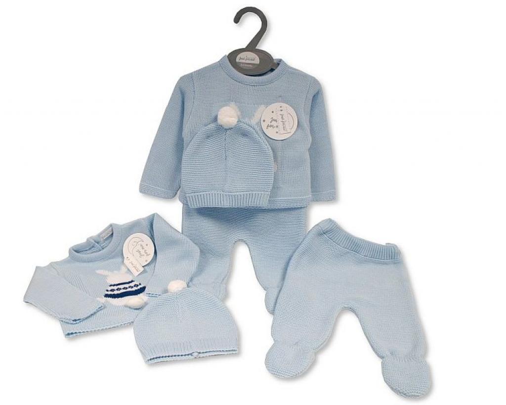 Just For Me 10-1213 5035320012131 JF10-1213 Sky "Bunny" Knitted 3 Piece Set (Nb-9m)