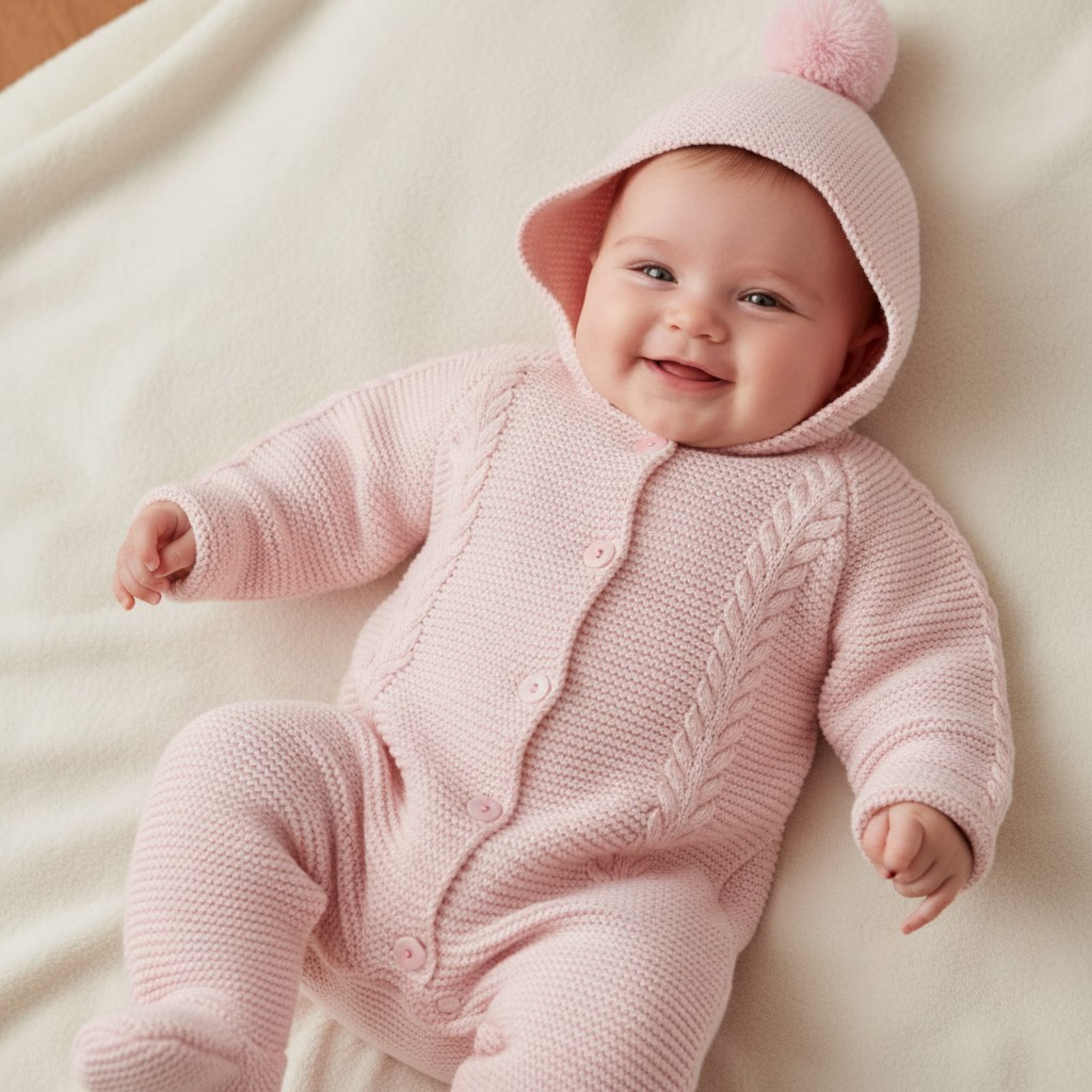 Just For Me 10-1222 5035320012223 JF10-1222-P Knitted Pom Pom All in One (Nb - 6 months)