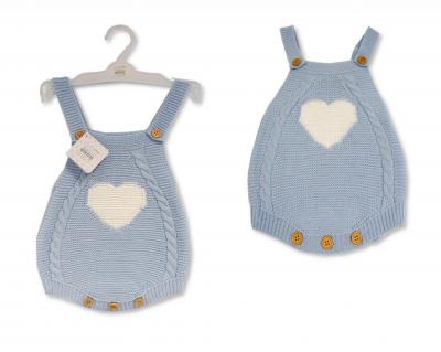 Just For Me 10-1225  JF10-1225-B Blue Heart" Knitted Dungaree (0-6m)