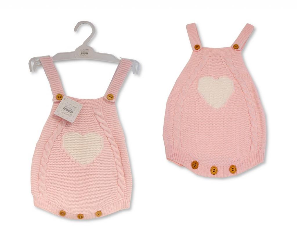 Just For Me 10-1225  JF10-1225P Pink Heart" Knitted Dungaree (0-6m)