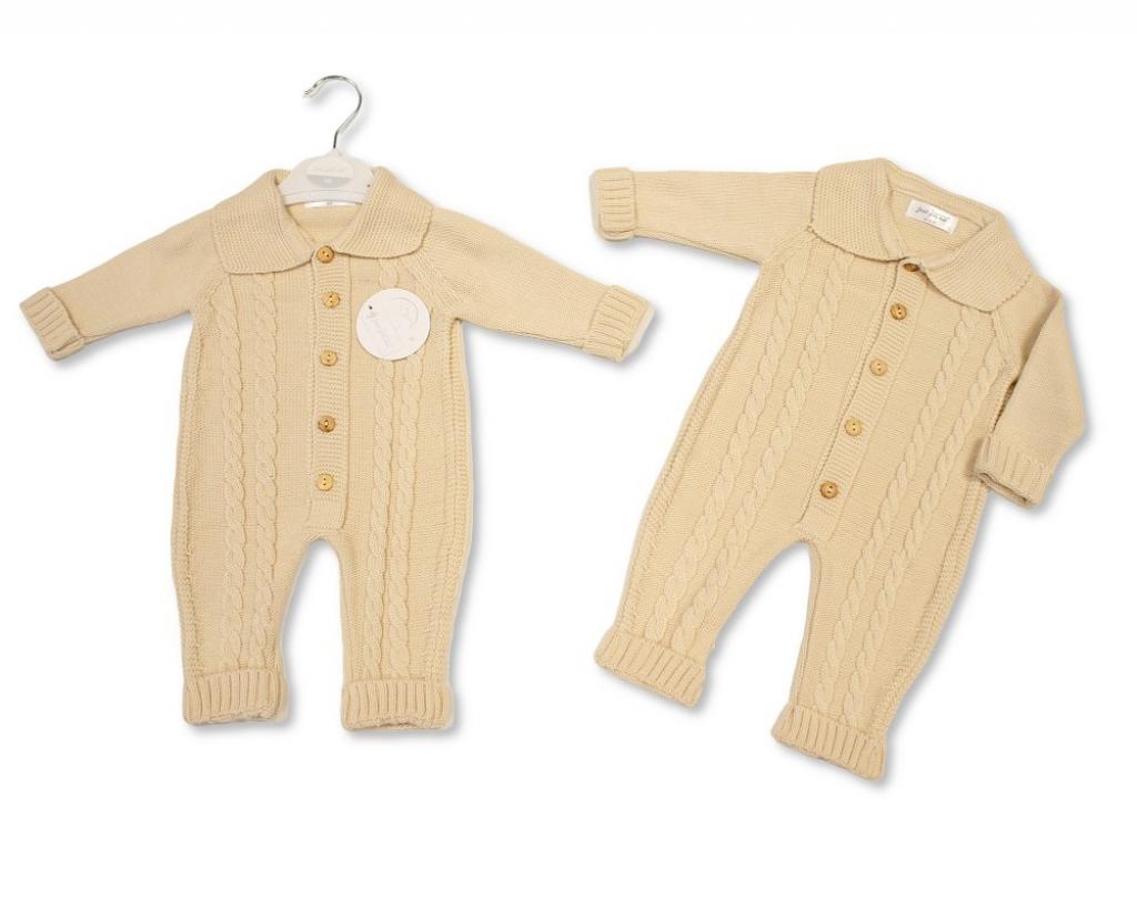 Just For Me 10-1230T 5035320112305 JF10-1230T Taupe Cable Knit Romper (Nb-9 months)