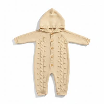 Just For Me 10-1231 5035320112312 JF10-1231 Taupe Hooded Cable Knit Romper (Nb-9 months)