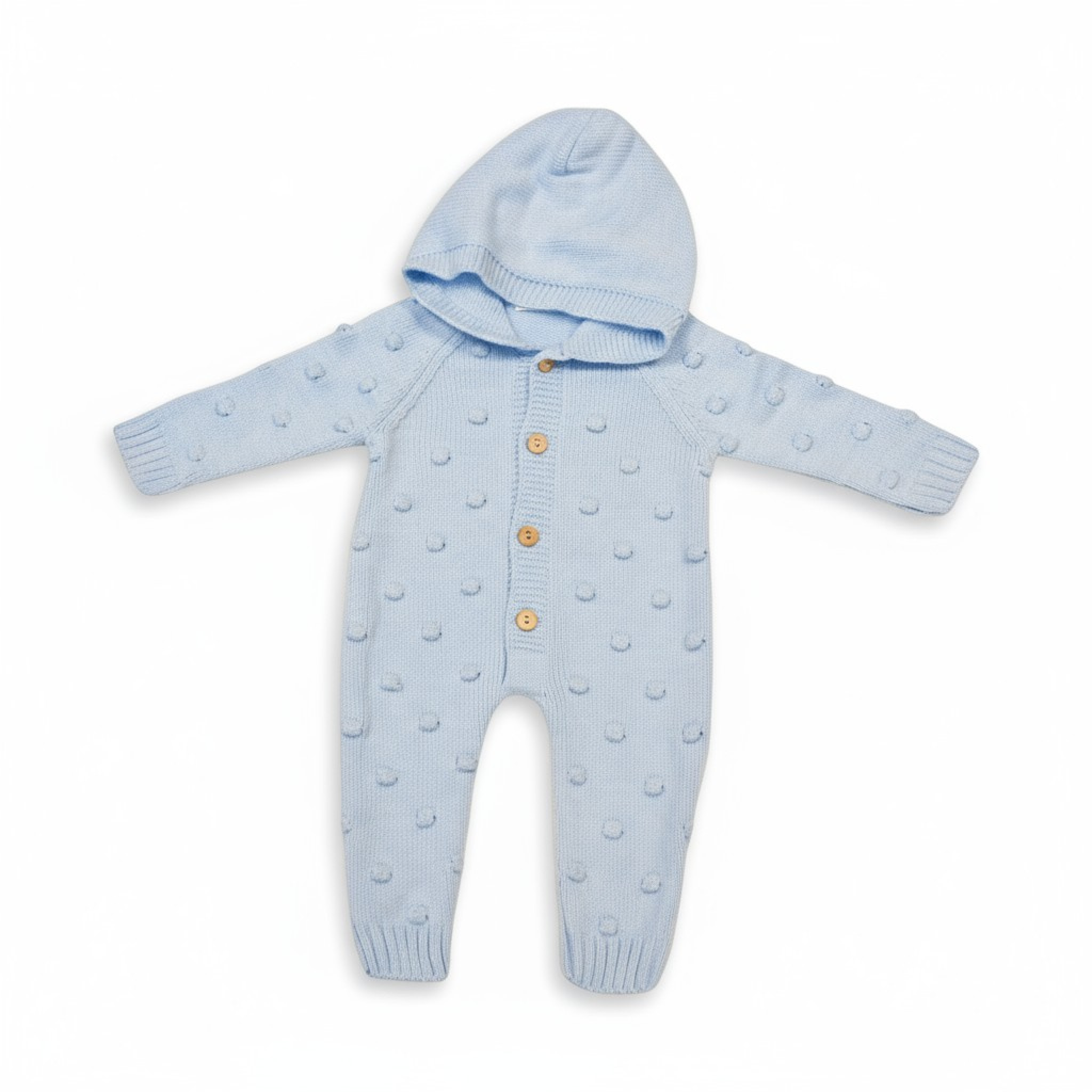 Just For Me 10-1233S 5035320112331 JF10-1233-S Sky Popcorn Hooded Knit Romper (Nb-9 months)