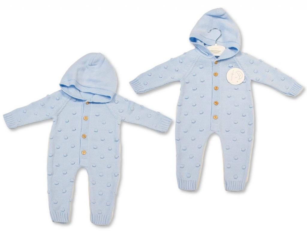 Just For Me 10-1233S 5035320112331 JF10-1233S Sky Popcorn Hooded Knit Romper (Nb-9 months)