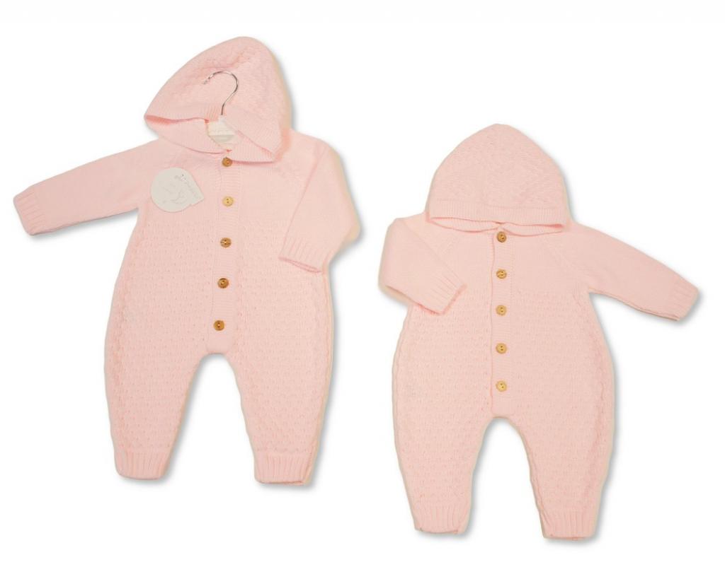 Just For Me 10-1234P 5035320112344 JF10-1234P Pink Seersucker Hooded Knit Romper (Nb-9 months)