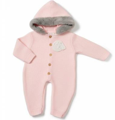 Just For Me 10-1236P 5035320112368 JF10-1236P Pink Faux Fur Trim Hooded Knit Romper (Nb-9m)